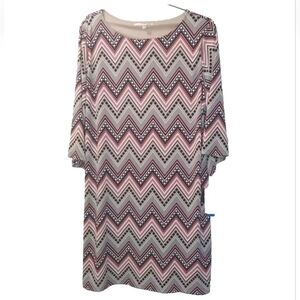 Studio One Chevron Mini Dress Woman XL Flare Sleeve Sheath Geometric Boho Nwt